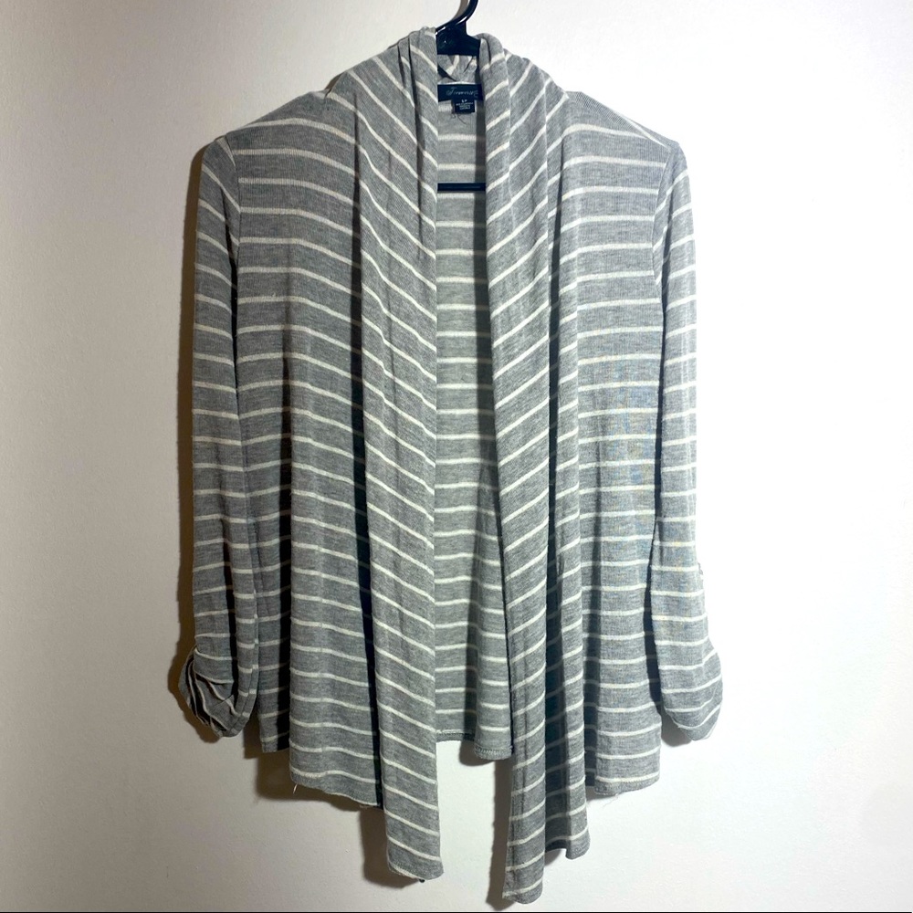 Grey and White Striped Cardigan
